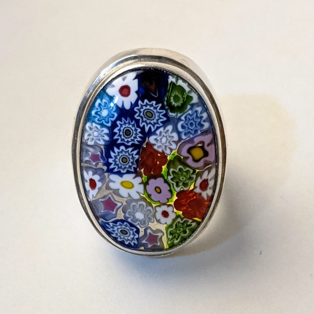 Sterling Silver ring with Venetian glass. Size 5.